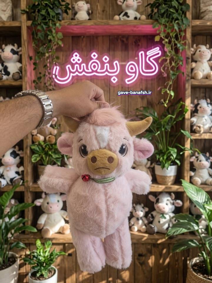 عروسک گاو دونده اورجینال زنگوله‌دار ارتفاع 45 سانتی متری رنگ صورتی